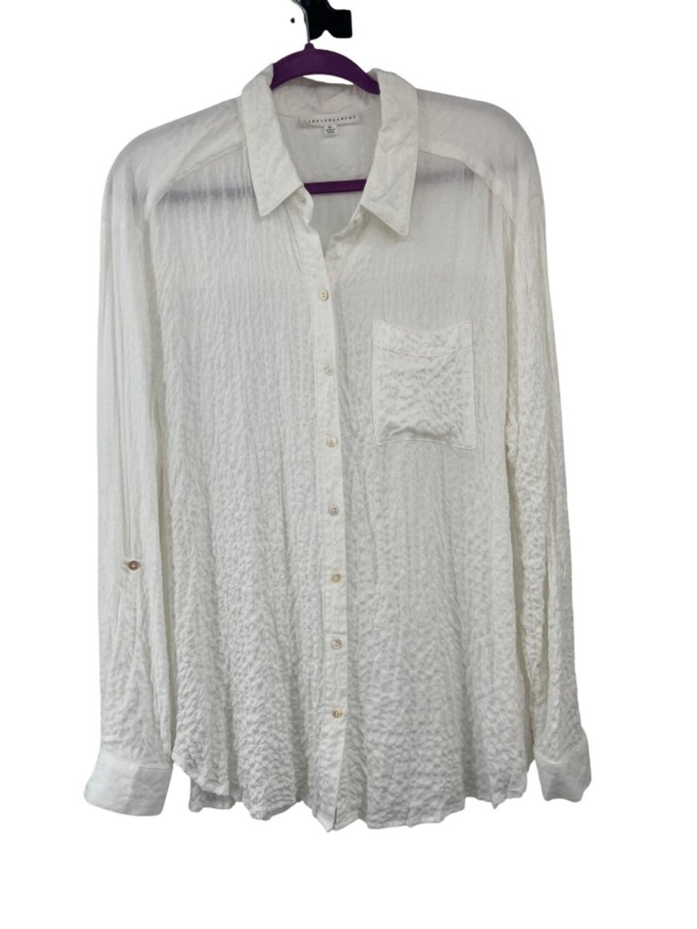 Jane + Delancey White Textured Blouse Womens XL Button Front Beach Resort Shirt